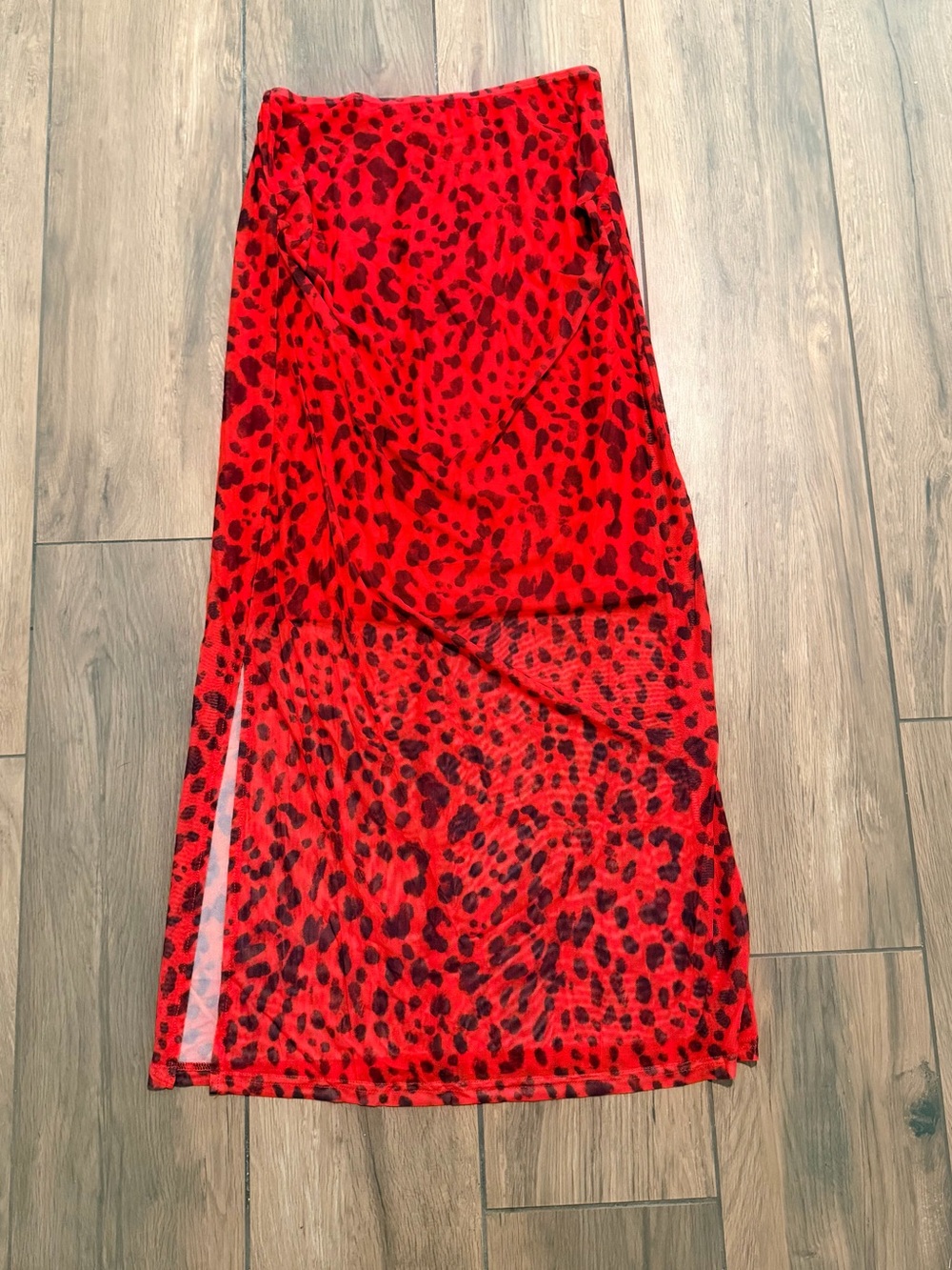 Red and Black Leopard Print Midi Skirt
